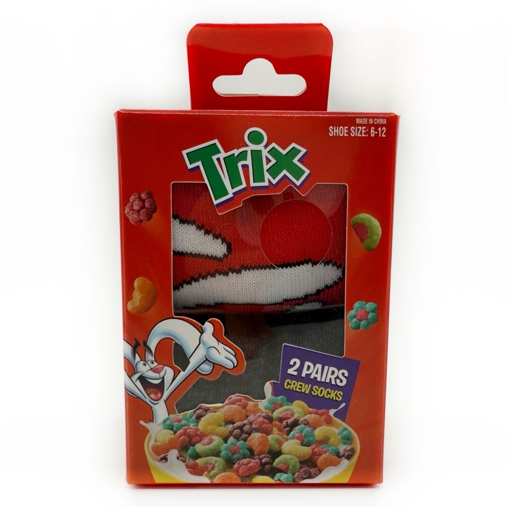 Trix Cereal Crew Socks Mens Womens Fun Novelty Gift Set Rabbit Fruit Red Gray